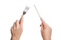 Knife and fork in hands Royalty Free Stock Photo