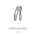 Knife and fork icon. Thin linear knife and fork outline icon isolated on white background from food collection. Line vector knife Royalty Free Stock Photo