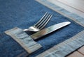 Knife and Fork a jeans napkin' pocket Royalty Free Stock Photo