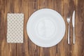 Knife, fork, napkin and dinner plate Royalty Free Stock Photo