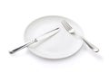 Knife and fork over the plate isolated Royalty Free Stock Photo
