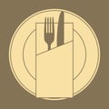 Knife, fork, plate and napkin Royalty Free Stock Photo