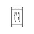 Knife and fork on screen mobile linear icon