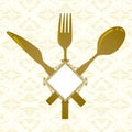 Knife, fork, spoon and banner Royalty Free Stock Photo