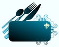 Knife, fork, spoon and banner Royalty Free Stock Photo