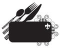 Knife, fork, spoon and banner Royalty Free Stock Photo