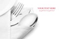 Knife, fork and spoon with linen serviette. Royalty Free Stock Photo