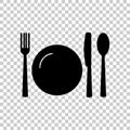 Knife, fork, spoon and plate. Cutlery. Table setting. Vector icon illustration