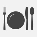 Knife, fork, spoon and plate. Cutlery. Table setting. Vector icon illustration Royalty Free Stock Photo