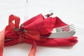 Knife and fork wrapped for Christmas