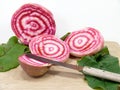 Fresh cutting Chioggia beets Royalty Free Stock Photo