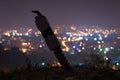 A knife in front of a city