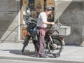 Knife grinder working on the street in Madrid Royalty Free Stock Photo