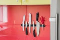 Knife magnet in a kitchen