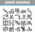 Knife Making Utensil Collection Icons Set Vector