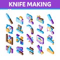 Knife Making Utensil Isometric Icons Set Vector