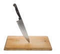 Knife on an old wooden cutting board