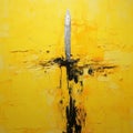 Powerful Symbolism Knife Painting On Yellow Canvas