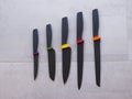 Knife plastic set in the kitchen colorful