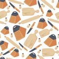Cooking utensils and cookery, knife and rolling pin seamless pattern