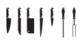 Knife Set black silhouette. Set of different knifes black silhouette icons isolated on white background. Set blade icon design Royalty Free Stock Photo