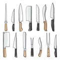Knife sets kitchen tools hand drawn cute art illustration Royalty Free Stock Photo