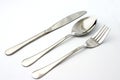 Knife spoon and fork on white background