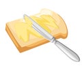 knife spreading butter or margarine on slice of toast bread and bar of butter, flat design Web site page and mobile app des