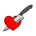 Knife Stab Red Heart Shape Vector Illustration Sketch Doodle Hand Drawn With Black Lines Isolated On White Background