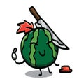 knife stuck on watermelon character. Vector illustration decorative design