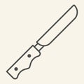 Knife thin line icon. Kitchen knife for cooking symbol, outline style pictogram on beige background. Kitchen utensils