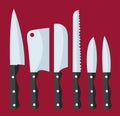 Knife thin line icons set