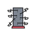 Knife throwing board, magic flat color line icon.