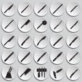 Knifes icons set on plates background for graphic and web design. Simple vector sign. Internet concept symbol for