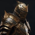 Knight in armor against the background of fire, metal armor of a military theme. Game character in the style of dark souls Royalty Free Stock Photo