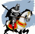 Knight in armor riding a horse into battle Royalty Free Stock Photo