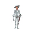 Knight in Armor Suit and Hat with Sword, Medieval Historical Cartoon Character in Traditional Costume Vector