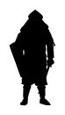 Knight in armor, with sword, helmet and shield silhouette illustration. Royalty Free Stock Photo