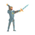 Knight Attacking With Full Body Armor And Sword Fairy Tale Cartoon Childish Character