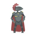 Knight With Burgundy Cape And Plumage Fairy Tale Cartoon Childish Character
