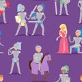 Knight cartoon hero character with horse and princess armor warrior people brave medieval costume soldier vector