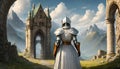 knight with castle on fantasy background Royalty Free Stock Photo