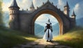 knight with castle on fantasy background Royalty Free Stock Photo