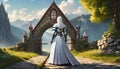 knight with castle on fantasy background Royalty Free Stock Photo