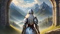 knight with castle on fantasy background Royalty Free Stock Photo