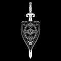 Knight Design. Battle sword of a crusader knight and ornamented shield