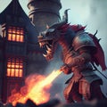 Knight and Dragon Battle, Epic Fantasy Scene with Unreal Engine, Made with Generative AI