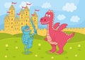 Knight and Dragon on Castle Background Royalty Free Stock Photo