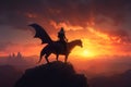 Knight dragon sunset. Generate Ai Royalty Free Stock Photo