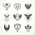 Minimalist Line Drawings Of Black And White Eagle Crests